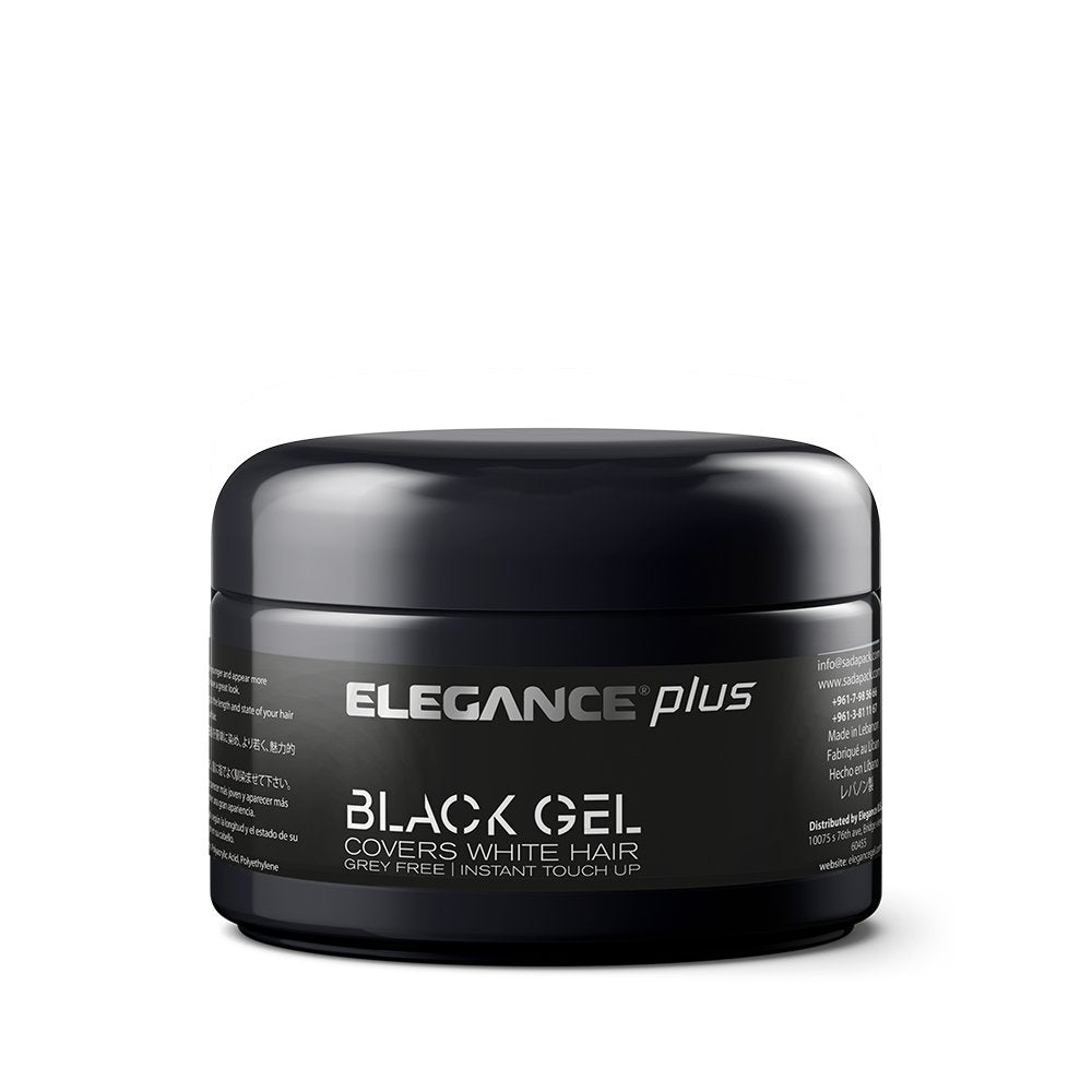 ELEGANCE GEL PLUS Black  Hair Gel Cover White Hair Strong Hold - 100ml